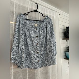 MELLODAY size large Blouse blue and white